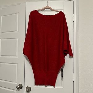 Valentine Ready - New York & Company Red Sparkle BatWing Sweater Dress